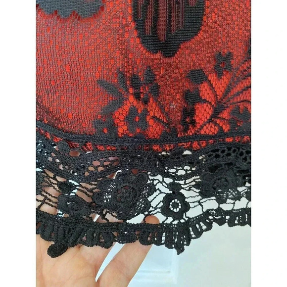 Kenancy NEW Whimsigoth Dark Fairycore Dress Sz L Red Black Lace Rose Butterflies - Picture 4 of 16